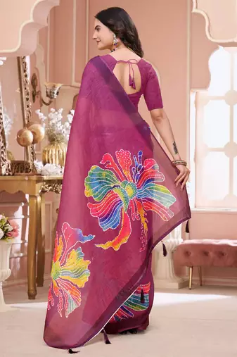 Pink printed art silk designer pallu saree
