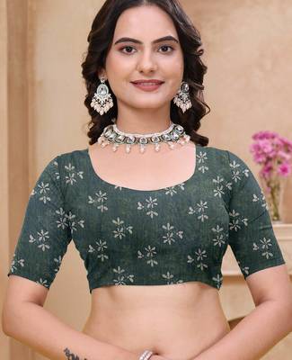 Green printed art silk designer pallu saree 5