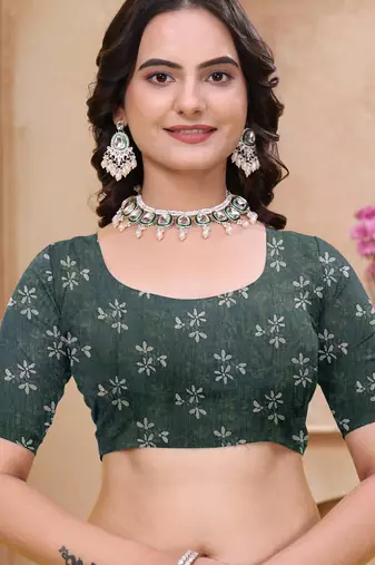 Green printed art silk designer pallu saree