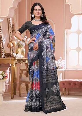 Grey printed art silk designer pallu saree 1