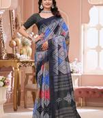 Grey printed art silk designer pallu saree