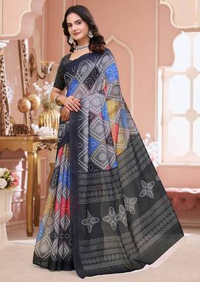 Grey printed art silk designer pallu saree 2