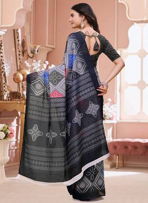 Grey printed art silk designer pallu saree 3