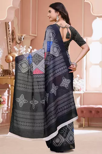 Grey printed art silk designer pallu saree
