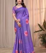 Lavender printed art silk designer pallu saree
