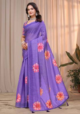 Lavender printed art silk designer pallu saree 2
