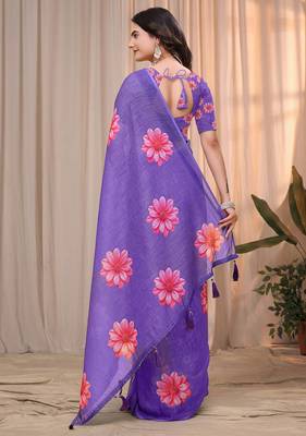Lavender printed art silk designer pallu saree 3