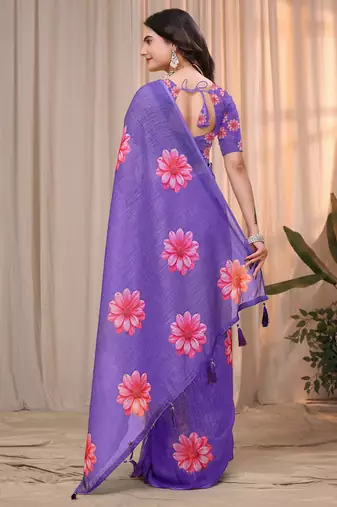 Lavender printed art silk designer pallu saree