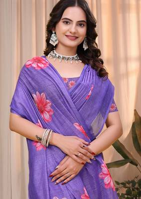 Lavender printed art silk designer pallu saree 4