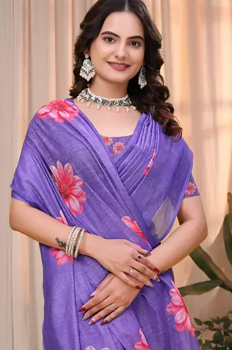 Lavender printed art silk designer pallu saree
