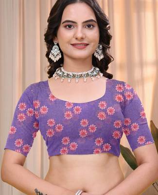 Lavender printed art silk designer pallu saree 5