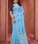Sky blue printed art silk designer pallu saree