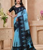 Sky blue printed art silk designer pallu saree