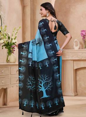 Sky blue printed art silk designer pallu saree 3