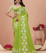 Parrot green printed art silk designer pallu saree
