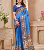 Sky blue printed art silk designer pallu saree