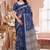 Navy blue printed art silk designer pallu saree