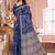 Navy blue printed art silk designer pallu saree