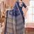 Navy blue printed art silk designer pallu saree