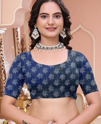 Navy blue printed art silk designer pallu saree 5