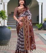 Grey printed art silk designer pallu saree