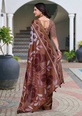 Grey printed art silk designer pallu saree 3