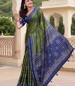 Mehendi printed art silk designer pallu saree