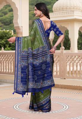 Mehendi printed art silk designer pallu saree 3