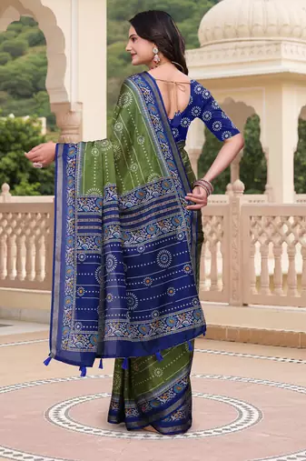 Mehendi printed art silk designer pallu saree