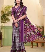 Grey printed art silk designer pallu saree