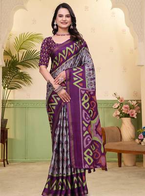 Grey printed art silk designer pallu saree 2
