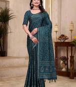 Green printed art silk designer pallu saree