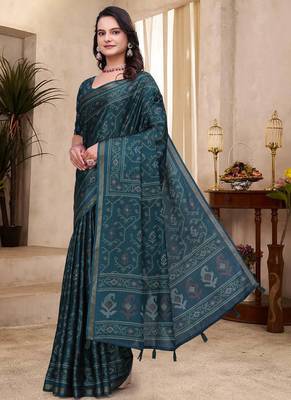 Green printed art silk designer pallu saree 2