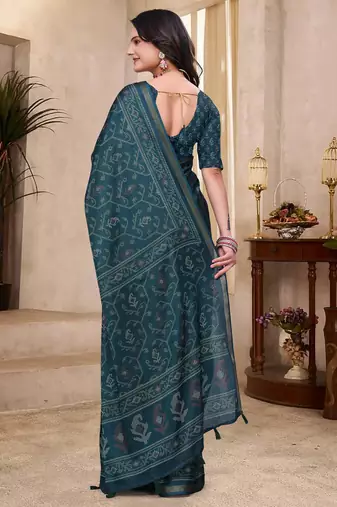 Green printed art silk designer pallu saree