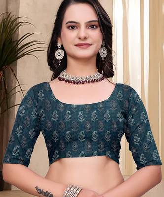 Green printed art silk designer pallu saree 5