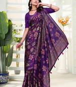 Purple printed art silk designer pallu saree
