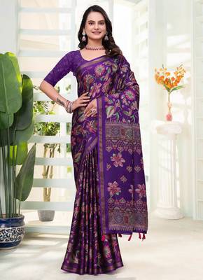 Purple printed art silk designer pallu saree 2