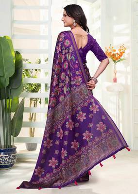 Purple printed art silk designer pallu saree 3