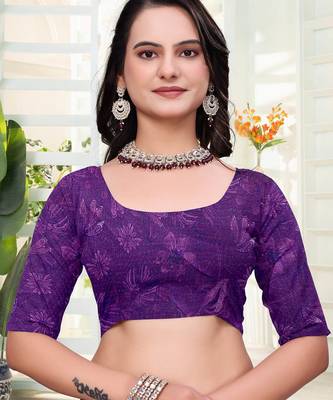 Purple printed art silk designer pallu saree 5