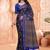 Navy blue printed art silk designer pallu saree