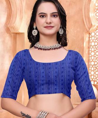 Navy blue printed art silk designer pallu saree 5