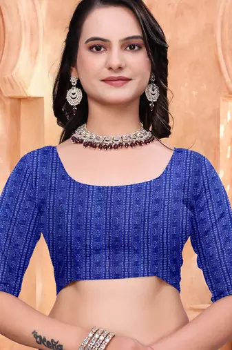 Navy blue printed art silk designer pallu saree