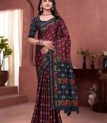Maroon printed art silk designer pallu saree