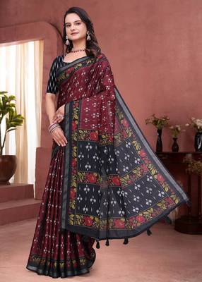 Maroon printed art silk designer pallu saree 2