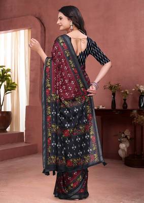 Maroon printed art silk designer pallu saree 3