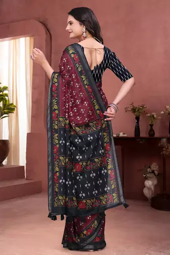 Maroon printed art silk designer pallu saree