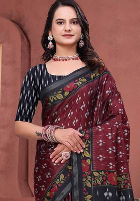Maroon printed art silk designer pallu saree 4