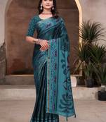 Green printed art silk designer pallu saree