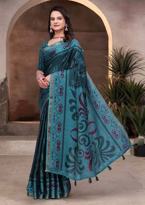 Green printed art silk designer pallu saree 2