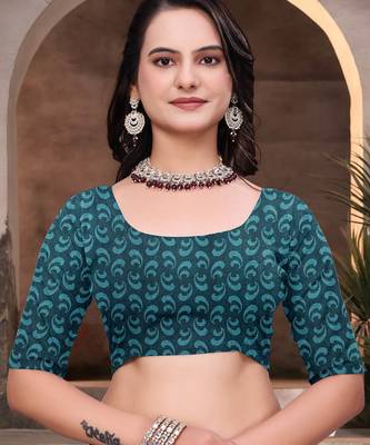 Green printed art silk designer pallu saree 5